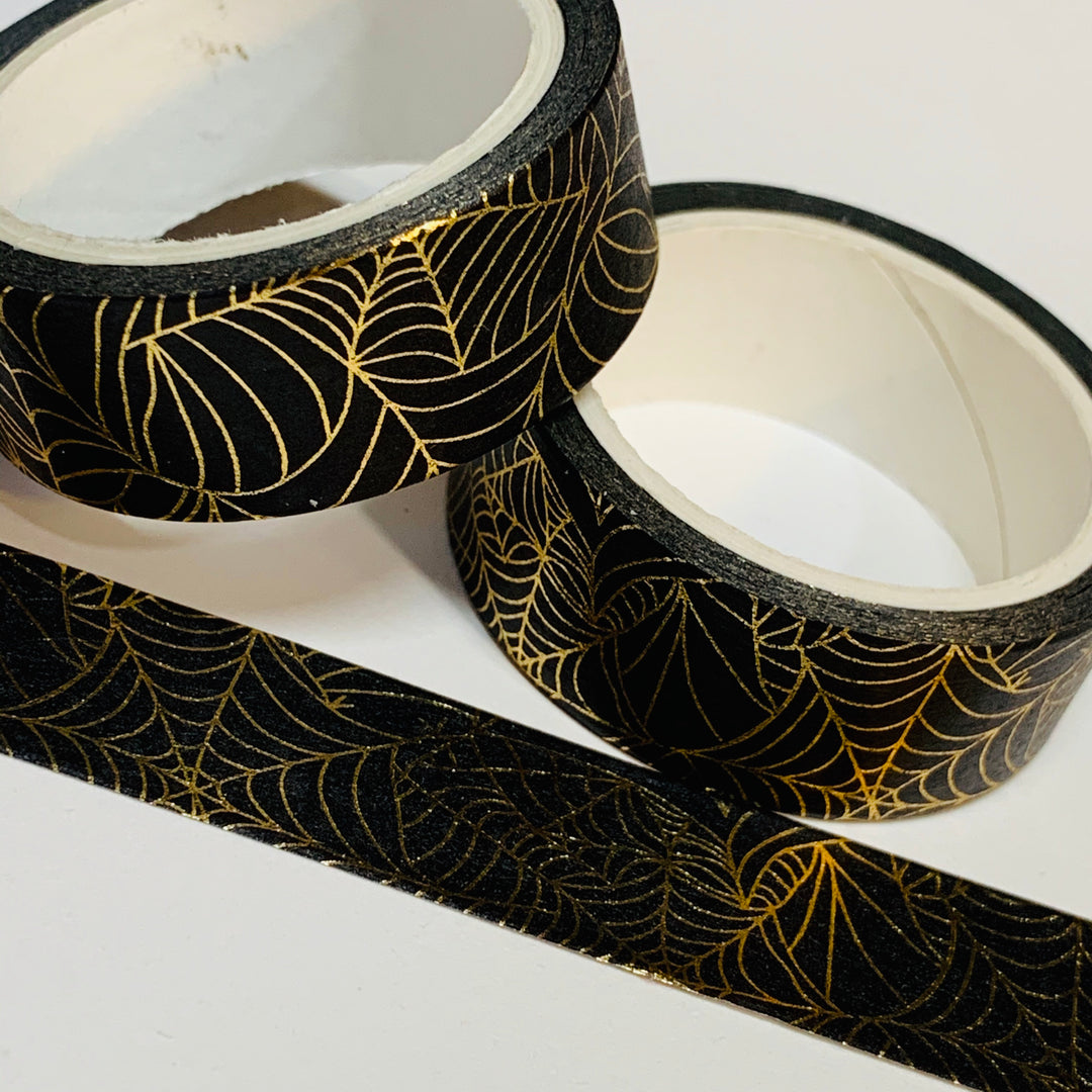 BLACK GOLD SPIDERWEB Halloween Washi Tape ~ 1 Roll ~ 15mm x 5m (16 Feet)