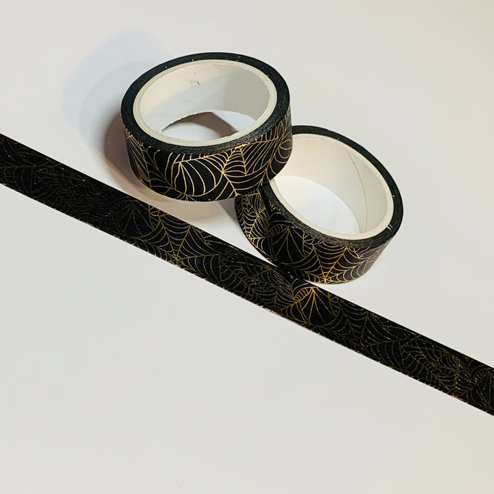 BLACK GOLD SPIDERWEB Halloween Washi Tape ~ 1 Roll ~ 15mm x 5m (16 Feet)