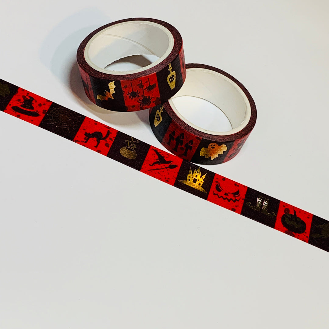 BLACK & RED SCARY Tiles Halloween Washi Tape ~ 1 Roll ~ 15mm x 5m (16 Feet)