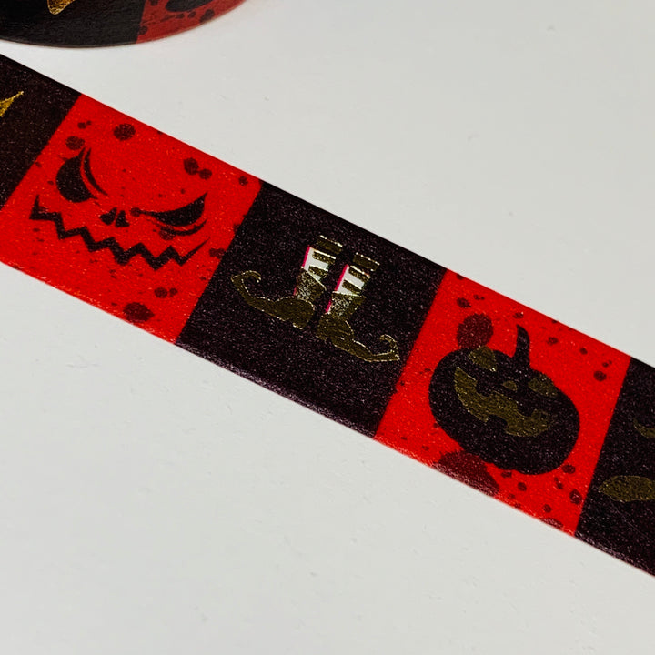 BLACK & RED SCARY Tiles Halloween Washi Tape ~ 1 Roll ~ 15mm x 5m (16 Feet)