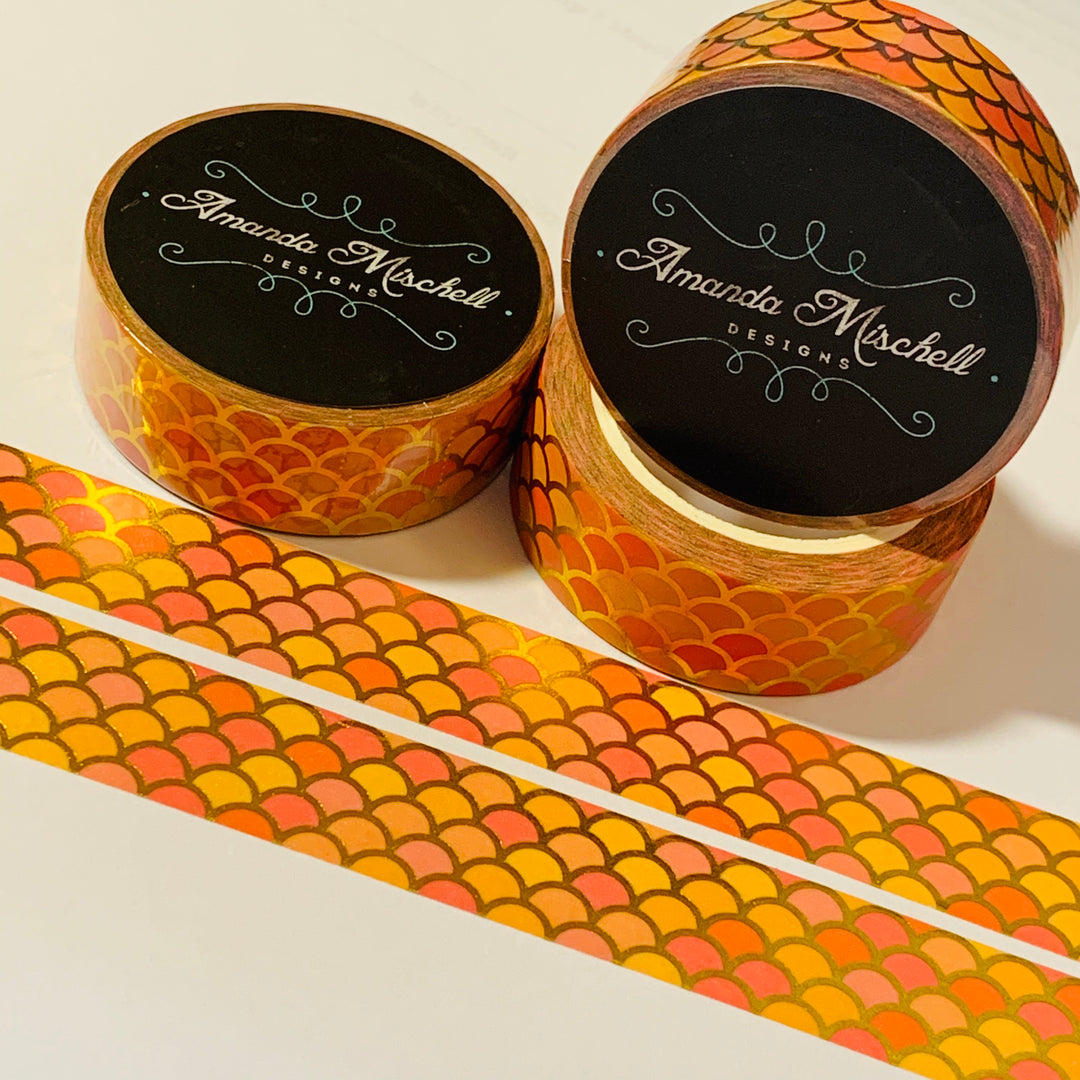 SUMMER SUNSHINE MERMAID Tail Gold Foil Washi Tape ~ 1 Roll ~ 15mm x 10m (33 Feet)