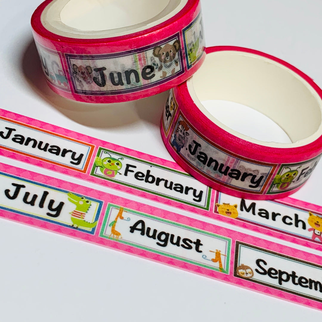 PLAYFUL MONTHS Of The YEAR Bullet Journal Washi Tape - 1 Roll - 15mm x 5m (16 Feet)