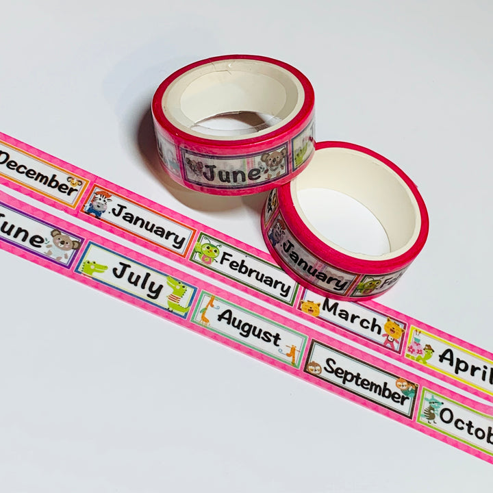 PLAYFUL MONTHS Of The YEAR Bullet Journal Washi Tape - 1 Roll - 15mm x 5m (16 Feet)