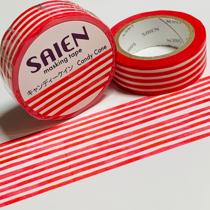 CANDY CANE STRIPE Red & White Saien Masking Washi Tape ~ 1 Roll ~ 15mm x 10m (33 Feet)