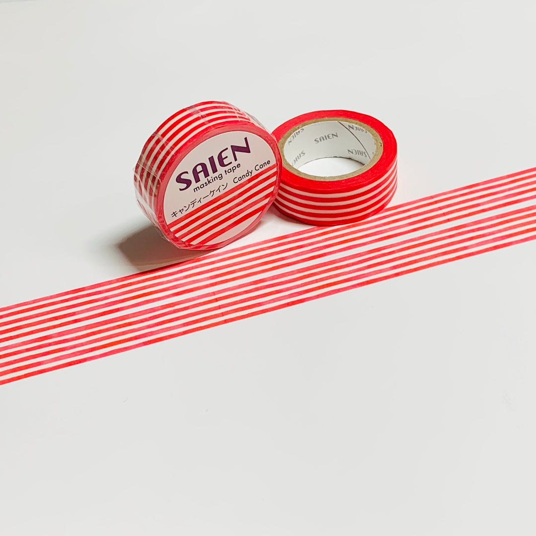 CANDY CANE STRIPE Red & White Saien Masking Washi Tape ~ 1 Roll ~ 15mm x 10m (33 Feet)