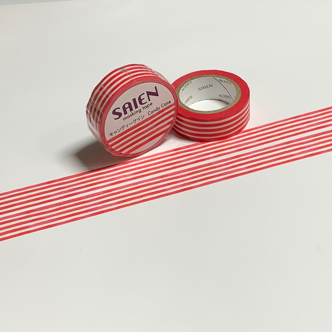 CANDY CANE STRIPE Red & White Saien Masking Washi Tape ~ 1 Roll ~ 15mm x 10m (33 Feet)