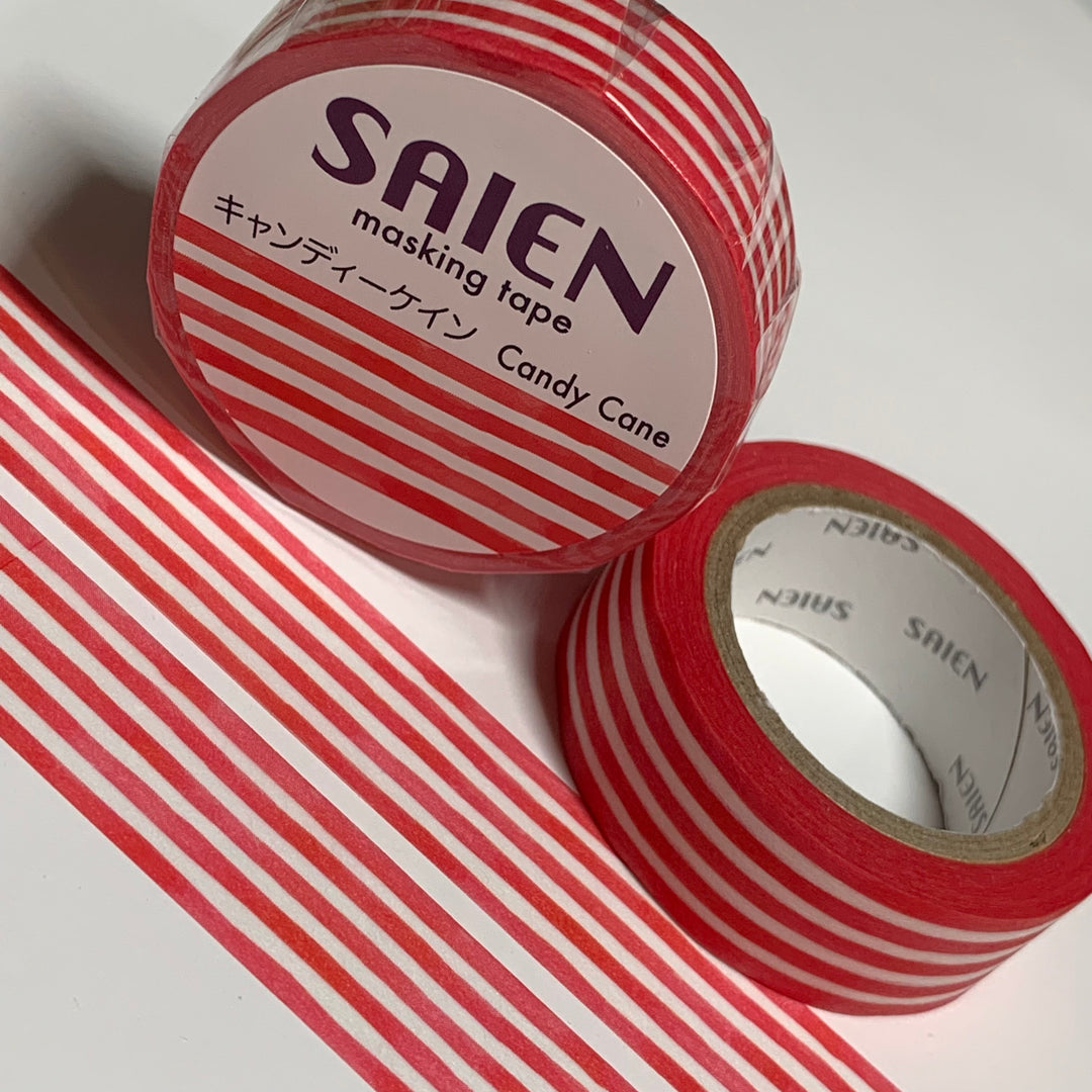 CANDY CANE STRIPE Red & White Saien Masking Washi Tape ~ 1 Roll ~ 15mm x 10m (33 Feet)