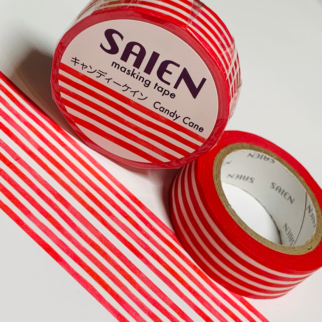 CANDY CANE STRIPE Red & White Saien Masking Washi Tape ~ 1 Roll ~ 15mm x 10m (33 Feet)