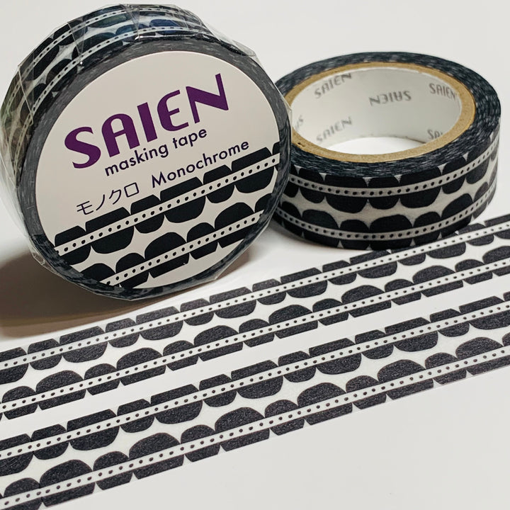 BLACK & WHITE MONOCHROME Saien Masking Washi Tape ~ 1 Roll ~ 15mm x 10m (33 Feet)