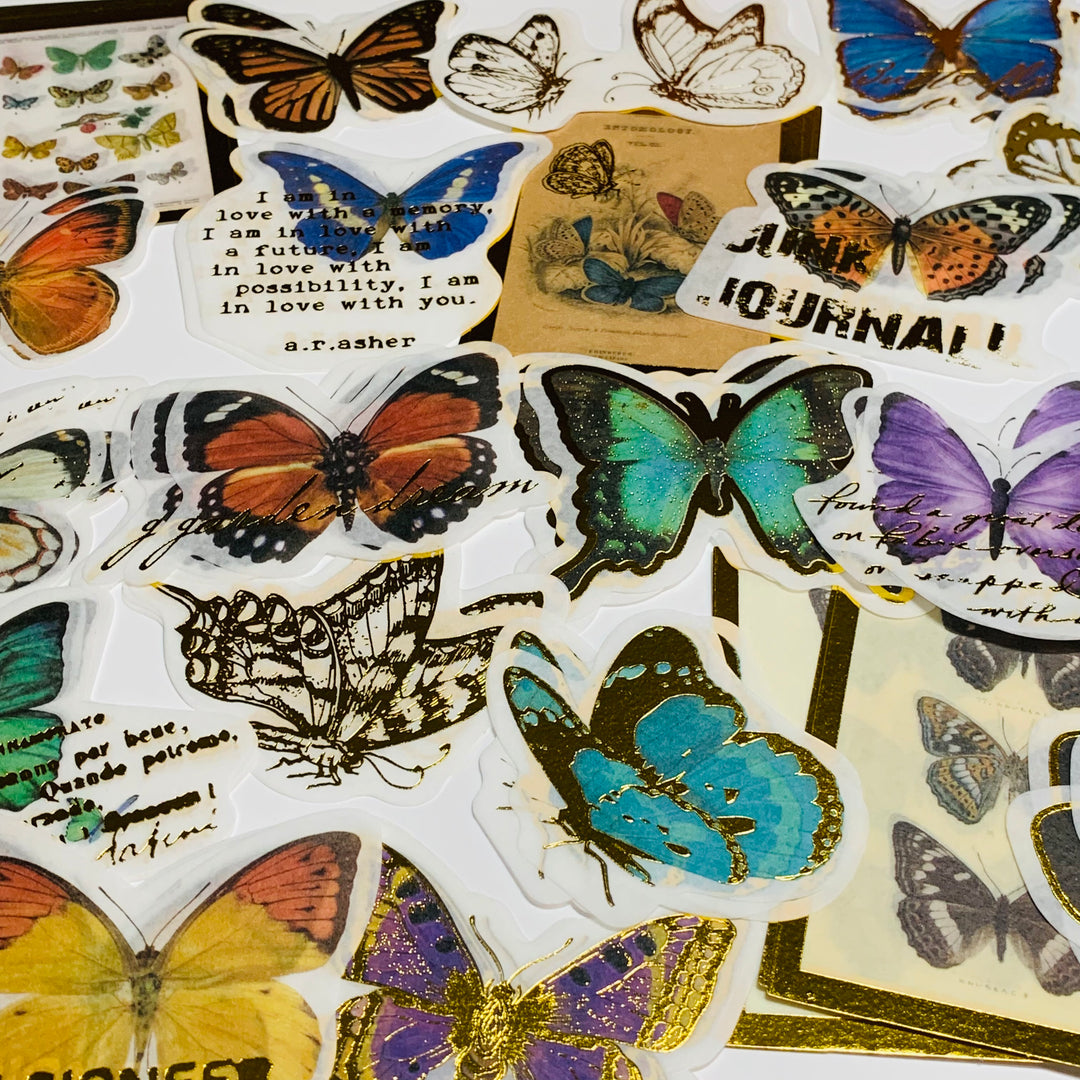 ENTOMOLOGY BUTTERFLY STUDY Journaling Gold Foil Stickers Pack ~ 60 Stickers ~ 40 - 95mm