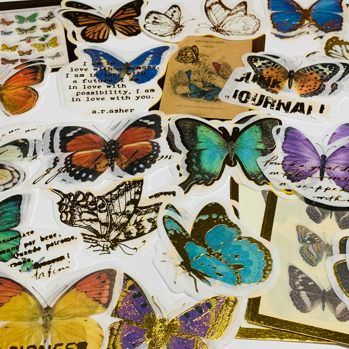 ENTOMOLOGY BUTTERFLY STUDY Journaling Gold Foil Stickers Pack ~ 60 Stickers ~ 40 - 95mm