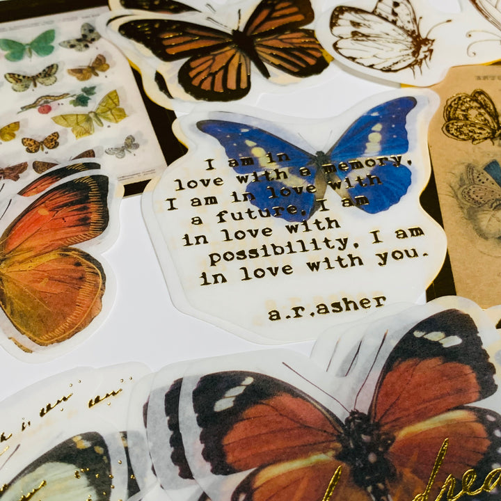 ENTOMOLOGY BUTTERFLY STUDY Journaling Gold Foil Stickers Pack ~ 60 Stickers ~ 40 - 95mm