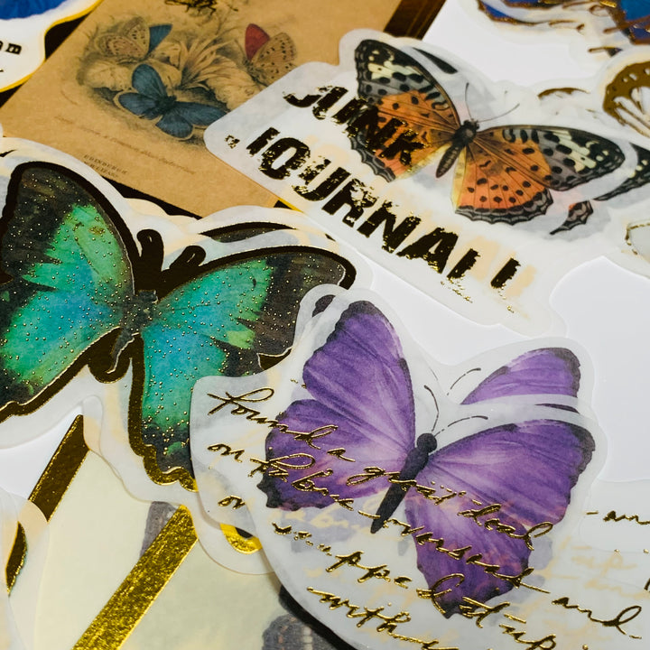 ENTOMOLOGY BUTTERFLY STUDY Journaling Gold Foil Stickers Pack ~ 60 Stickers ~ 40 - 95mm