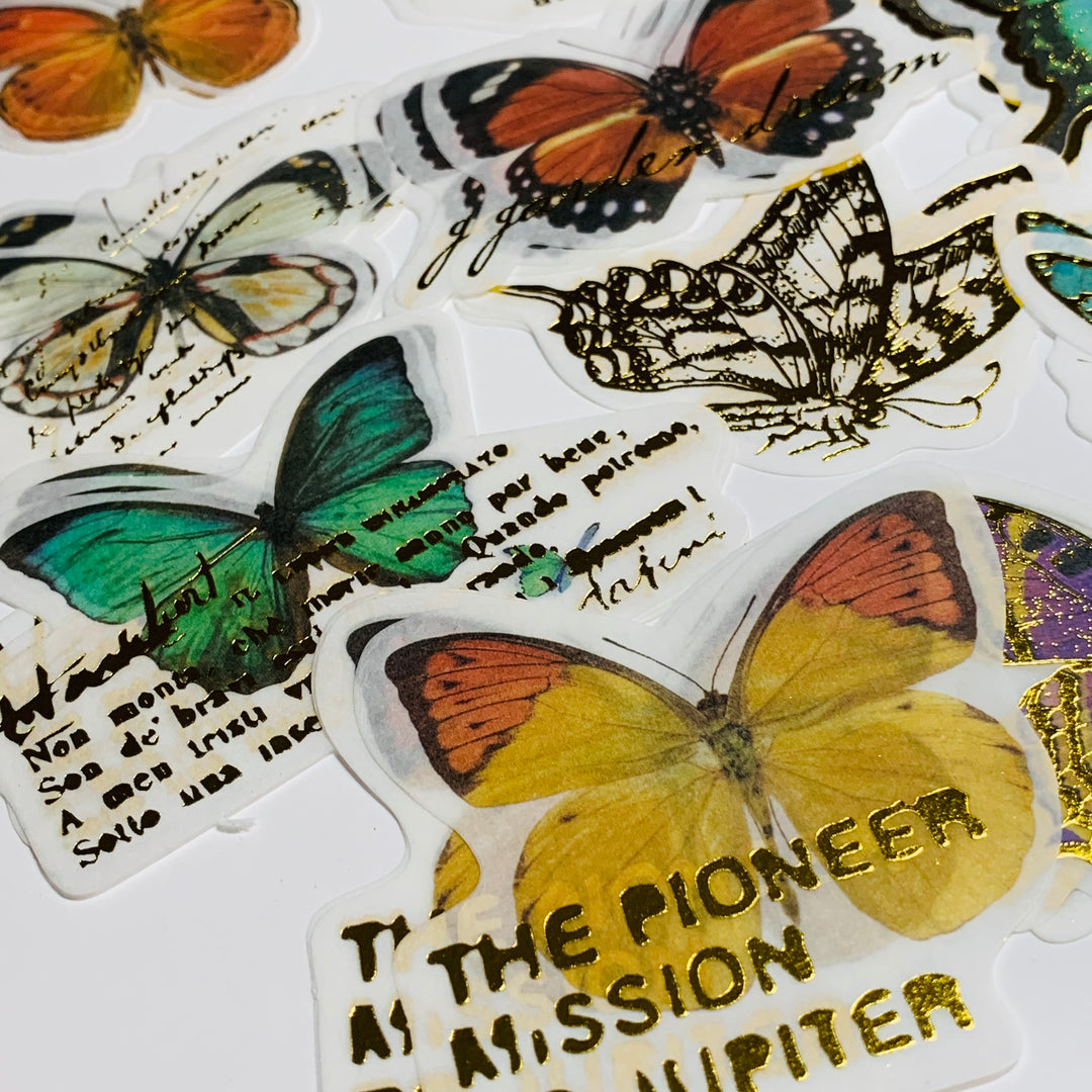 ENTOMOLOGY BUTTERFLY STUDY Journaling Gold Foil Stickers Pack ~ 60 Stickers ~ 40 - 95mm