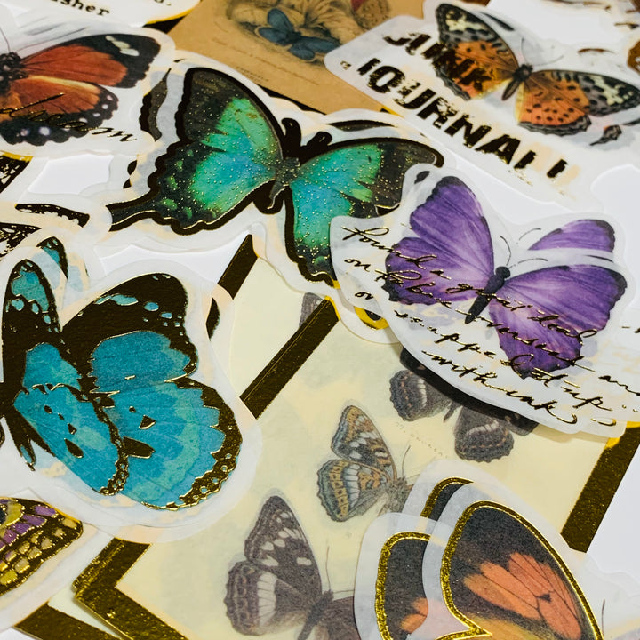 ENTOMOLOGY BUTTERFLY STUDY Journaling Gold Foil Stickers Pack ~ 60 Stickers ~ 40 - 95mm