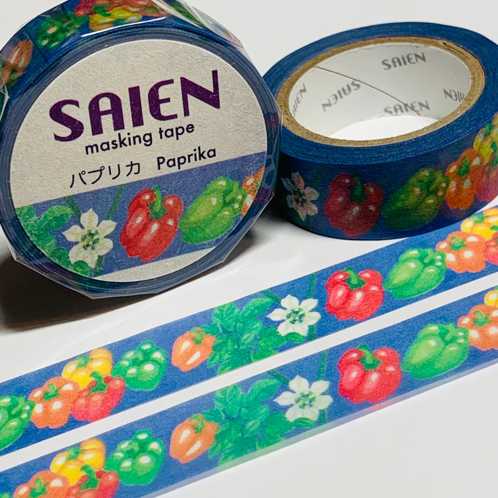 PAPRIKA RED GREEN ORANGE YELLOW PEPPERS Saien Masking Washi Tape ~ 1 Roll ~ 15mm x 10m (33 Feet)