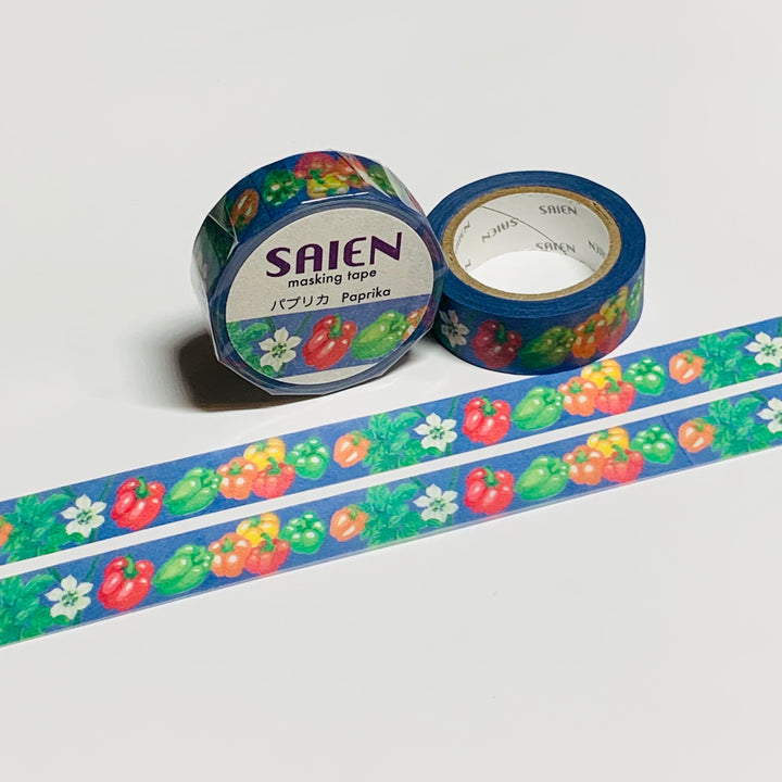 PAPRIKA RED GREEN ORANGE YELLOW PEPPERS Saien Masking Washi Tape ~ 1 Roll ~ 15mm x 10m (33 Feet)