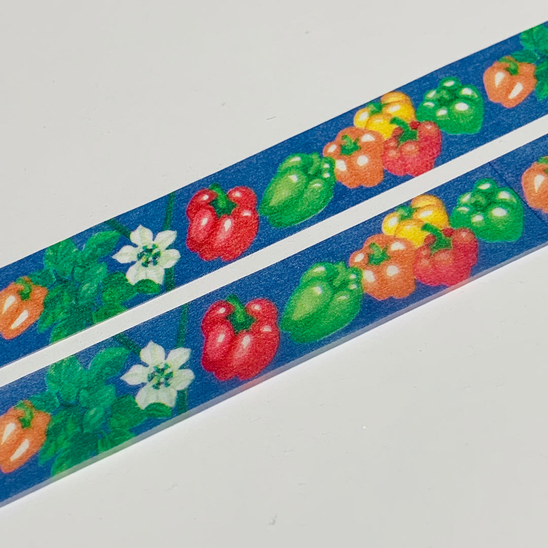 PAPRIKA RED GREEN ORANGE YELLOW PEPPERS Saien Masking Washi Tape ~ 1 Roll ~ 15mm x 10m (33 Feet)