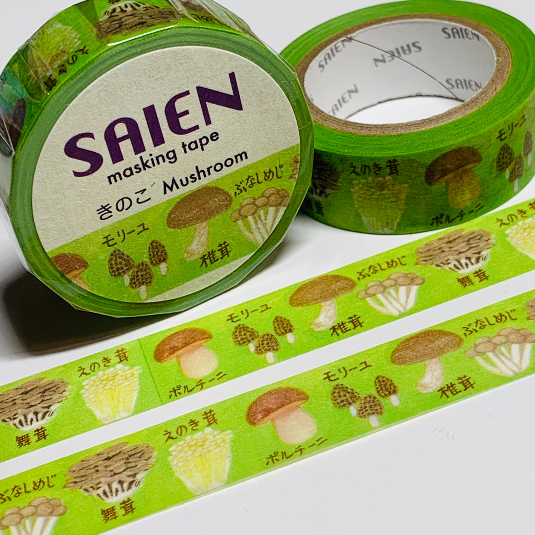 MUSHROOM & TOADSTOOLS VARIETALS Saien Masking Washi Tape ~ 1 Roll ~ 15mm x 10m (33 Feet)