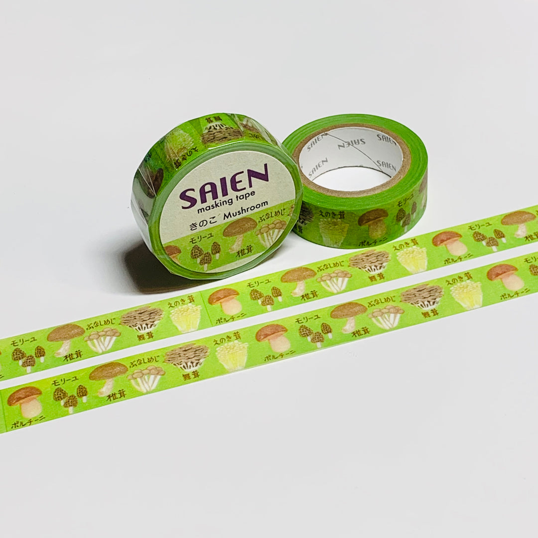 MUSHROOM & TOADSTOOLS VARIETALS Saien Masking Washi Tape ~ 1 Roll ~ 15mm x 10m (33 Feet)