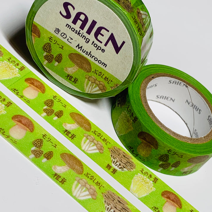 MUSHROOM & TOADSTOOLS VARIETALS Saien Masking Washi Tape ~ 1 Roll ~ 15mm x 10m (33 Feet)