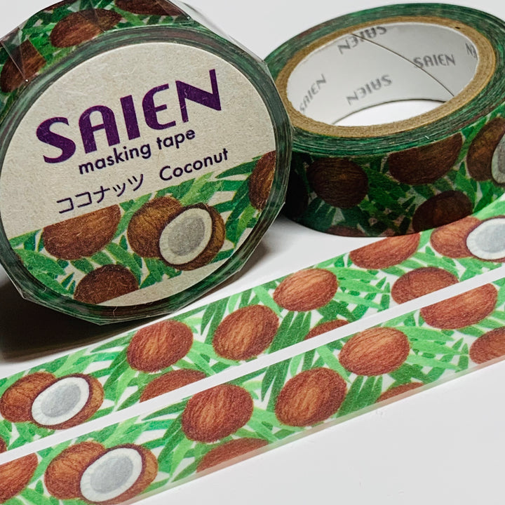 TROPICAL COCONUT TREE Saien Washi Tape ~ 1 Roll ~ 15mm x 10m (33 Feet)