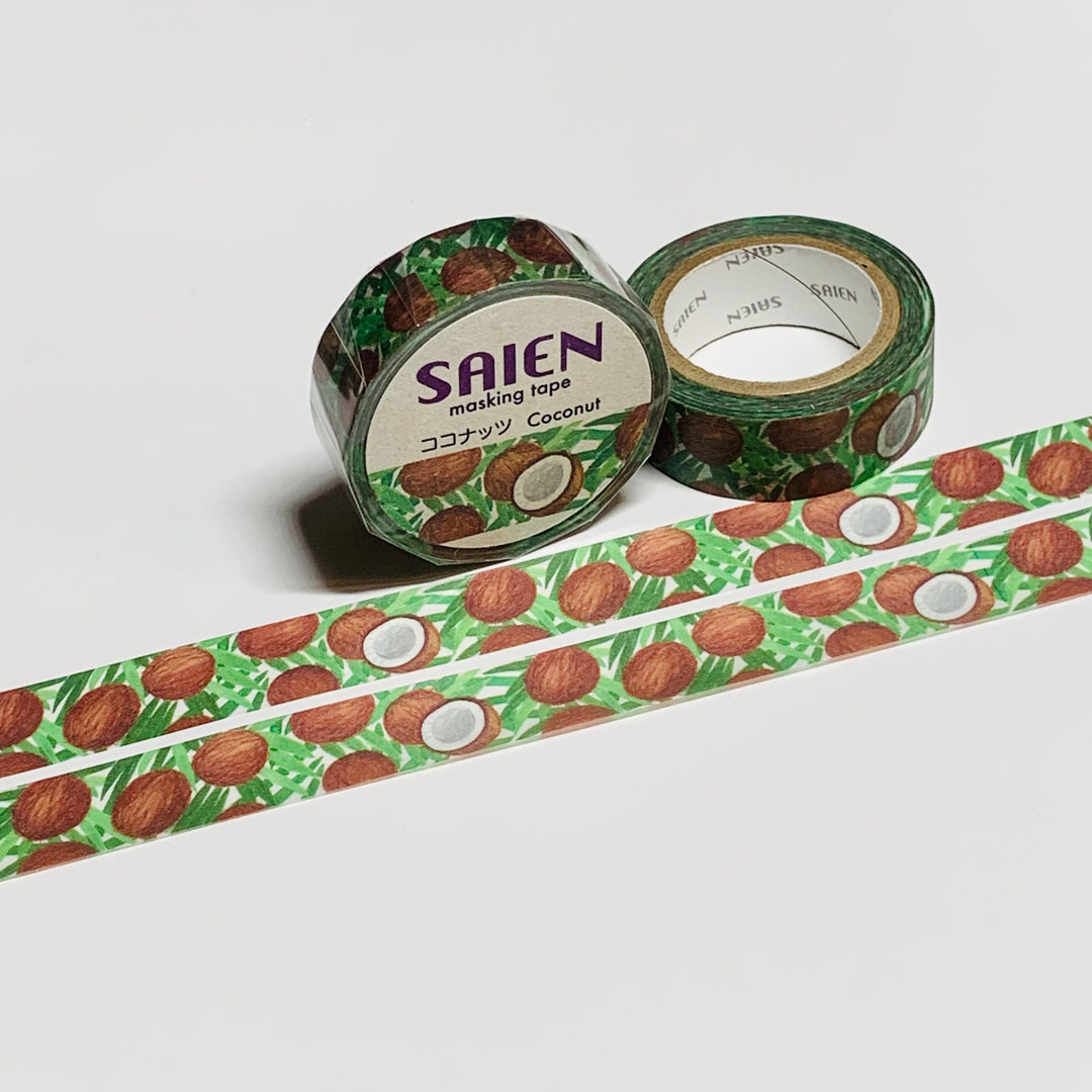 TROPICAL COCONUT TREE Saien Washi Tape ~ 1 Roll ~ 15mm x 10m (33 Feet)