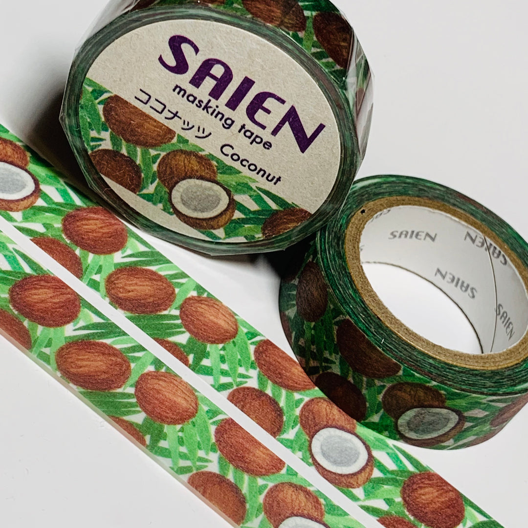 TROPICAL COCONUT TREE Saien Washi Tape ~ 1 Roll ~ 15mm x 10m (33 Feet)