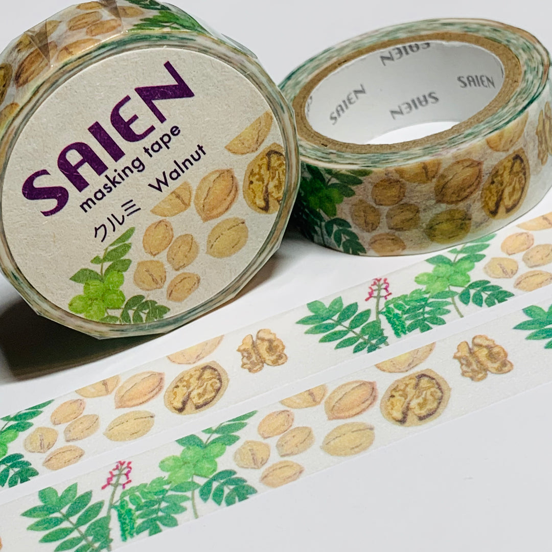 WALNUT SHELLS & LEAVES Saien Washi Tape ~ 1 Roll ~ 15mm x 10m (33 Feet)