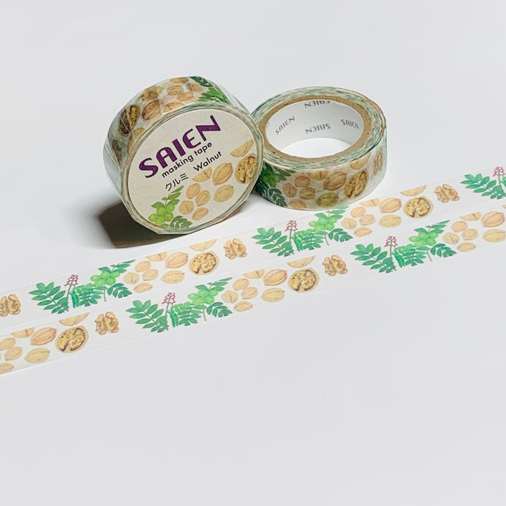 WALNUT SHELLS & LEAVES Saien Washi Tape ~ 1 Roll ~ 15mm x 10m (33 Feet)