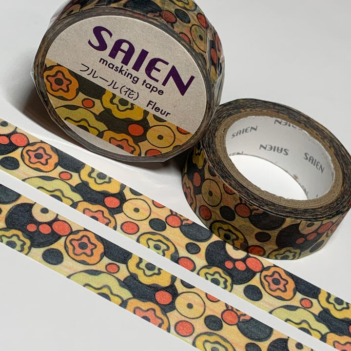 TRIPPY SEVENTIES FLOWERS Saien Masking Washi Tape ~ 1 Roll ~ 15mm x 10m (33 Feet)