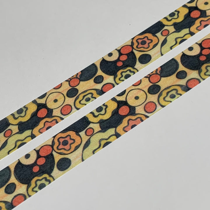 TRIPPY SEVENTIES FLOWERS Saien Masking Washi Tape ~ 1 Roll ~ 15mm x 10m (33 Feet)