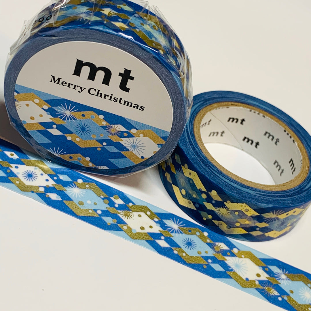 BLUE and GOLD DIAMONDS Gold Foil Christmas MT Washi Tape  1 Roll