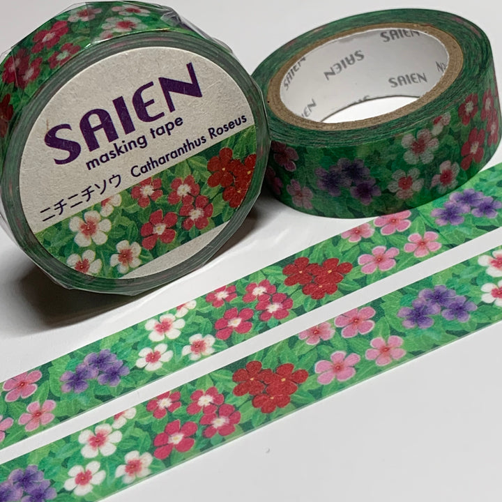 MADAGASCAR PERIWINKLE BRIGHT EYES Floral Saien Masking Washi Tape ~ 1 Roll ~ 15mm x 10m (33 Feet)