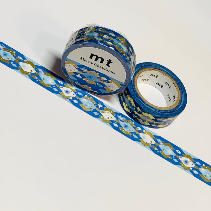 BLUE and GOLD DIAMONDS Gold Foil Christmas MT Washi Tape  1 Roll