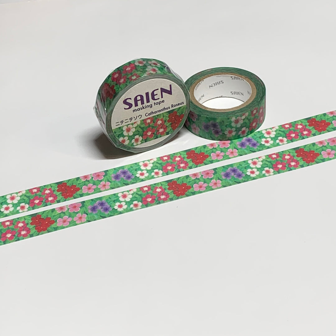 MADAGASCAR PERIWINKLE BRIGHT EYES Floral Saien Masking Washi Tape ~ 1 Roll ~ 15mm x 10m (33 Feet)