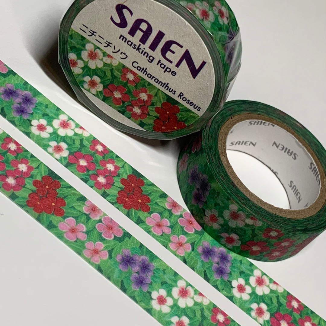 MADAGASCAR PERIWINKLE BRIGHT EYES Floral Saien Masking Washi Tape ~ 1 Roll ~ 15mm x 10m (33 Feet)