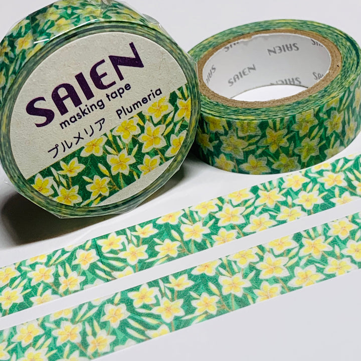 FRAGRANT PLUMERIA FLOWERS Saien Masking Washi Tape ~ 1 Roll ~ 15mm x 10m (33 Feet)