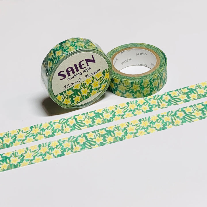 FRAGRANT PLUMERIA FLOWERS Saien Masking Washi Tape ~ 1 Roll ~ 15mm x 10m (33 Feet)