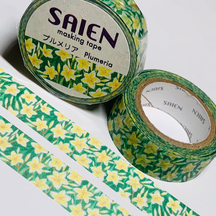 FRAGRANT PLUMERIA FLOWERS Saien Masking Washi Tape ~ 1 Roll ~ 15mm x 10m (33 Feet)