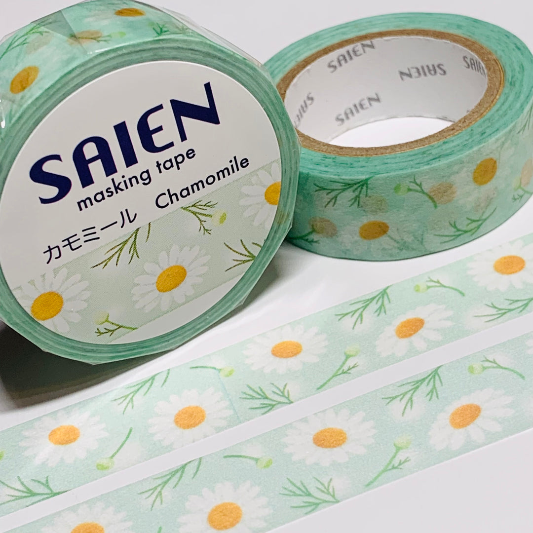 SPRING CHAMOMILE HERBS Floral Saien Masking Washi Tape ~ 1 Roll ~ 15mm x 10m (33 Feet)