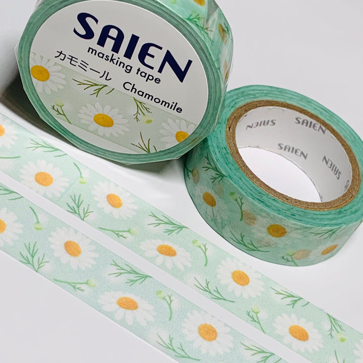 SPRING CHAMOMILE HERBS Floral Saien Masking Washi Tape ~ 1 Roll ~ 15mm x 10m (33 Feet)