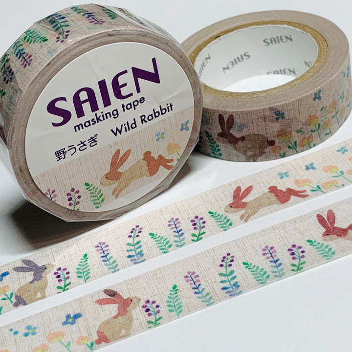 HOPPING SPRING BUNNY RABBITS Saien Masking Washi Tape ~ 1 Roll ~ 15mm x 10m (33 Feet)