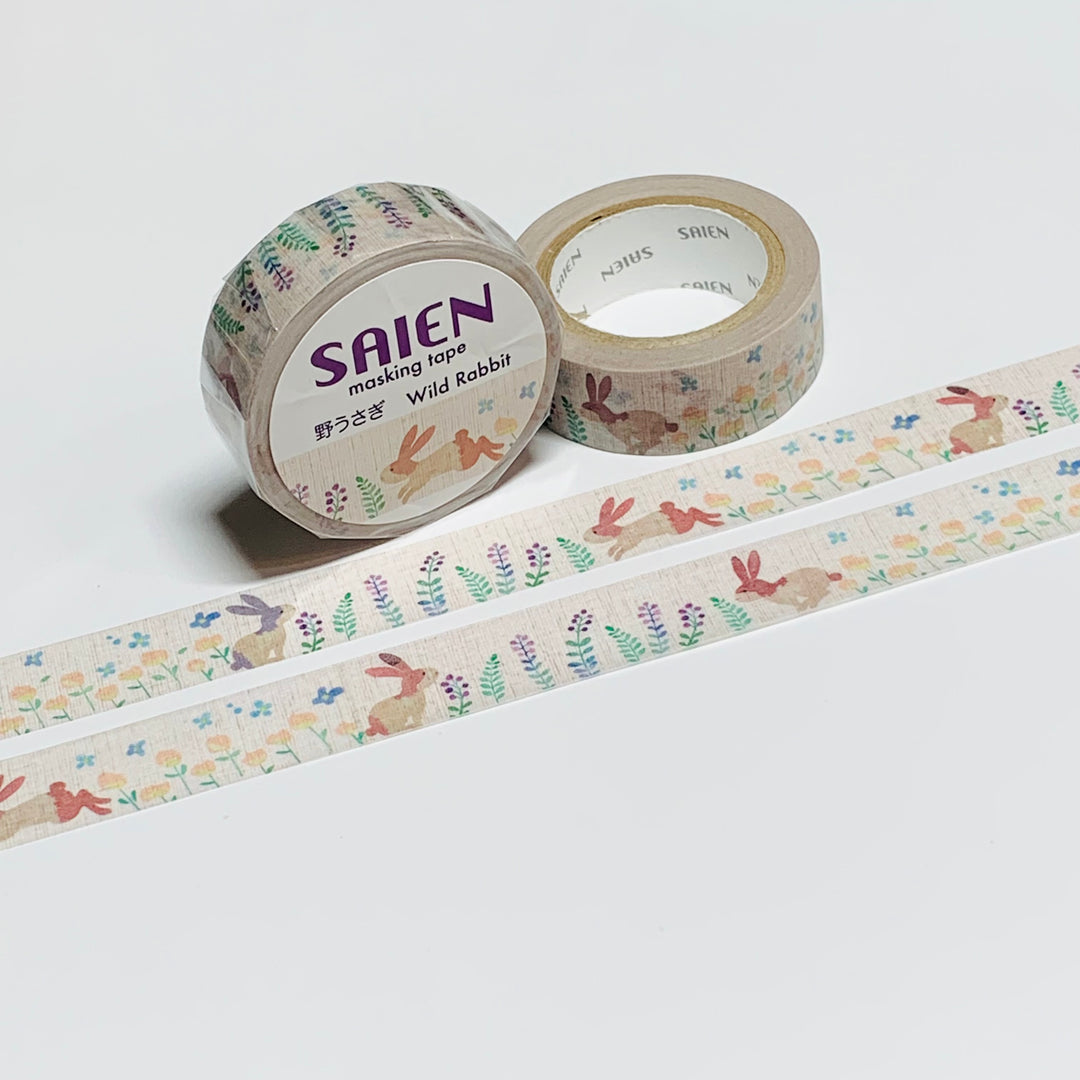 HOPPING SPRING BUNNY RABBITS Saien Masking Washi Tape ~ 1 Roll ~ 15mm x 10m (33 Feet)