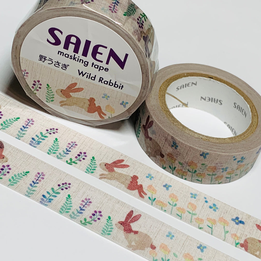 HOPPING SPRING BUNNY RABBITS Saien Masking Washi Tape ~ 1 Roll ~ 15mm x 10m (33 Feet)