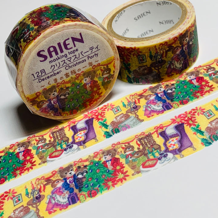 CHRISTMAS PARTY DECEMBER Saien Masking Washi Tape ~ 1 Roll ~ 20mm x 7m (23 Feet)