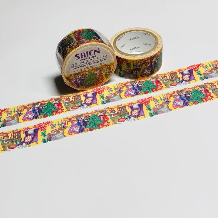 CHRISTMAS PARTY DECEMBER Saien Masking Washi Tape ~ 1 Roll ~ 20mm x 7m (23 Feet)