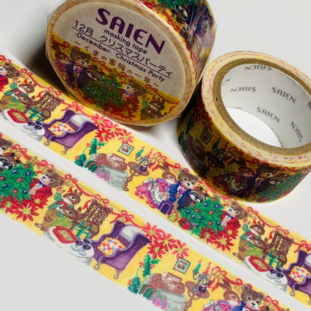 CHRISTMAS PARTY DECEMBER Saien Masking Washi Tape ~ 1 Roll ~ 20mm x 7m (23 Feet)