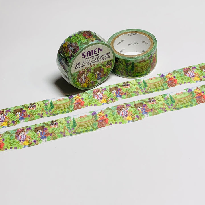 GRAPE PICKING In BURGUNDY OCTOBER Saien Masking Washi Tape ~ 1 Roll ~ 20mm x 7m (23 Feet)