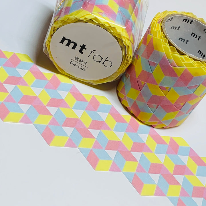 CUTOUT CUBE PATTERN Die Cut Mt Washi Tape ~ 1 Roll ~ 45mm x 3m (10 Feet) ~ Thin Vinyl Like Texture